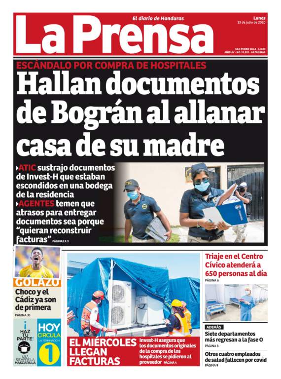 DCR PRIMERA PLANA DE DIARIOS DE HONDURAS.