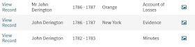 Screen capture of Ancestry search results from the UK, American Loyalist Claims, 1776-1835 collection for John Darrington.