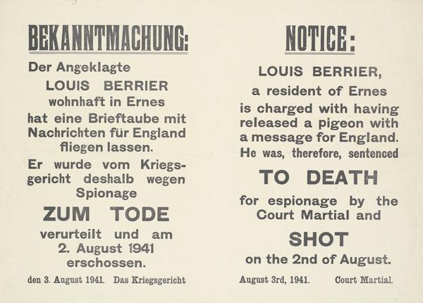 German notice of execution in the Channel Islands, 2 August 1941 worldwartwo.filiminspector.com