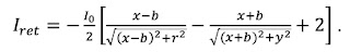A mathematical expression for the return current inside the Amperian loop. Because -b<x<b, the second and fourth terms no longer cancel, and the expression inside the brackets contains an extra term "+2".