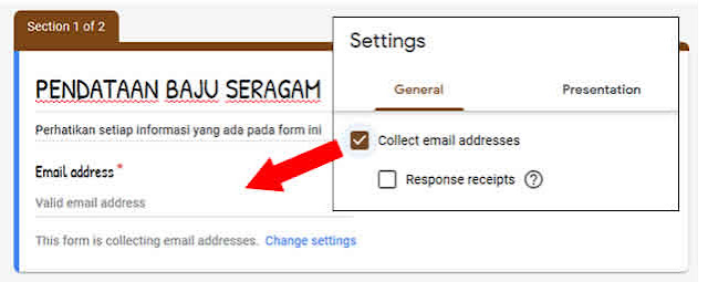 Collect email addreses Google form