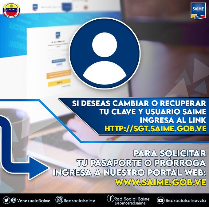 Saime Recuerda que puedes recuperar tu clave, usuario y correo Saime ingresando por acá Saime Recuerda que puedes recuperar tu clave, usuario y correo Saime ingresando por acá