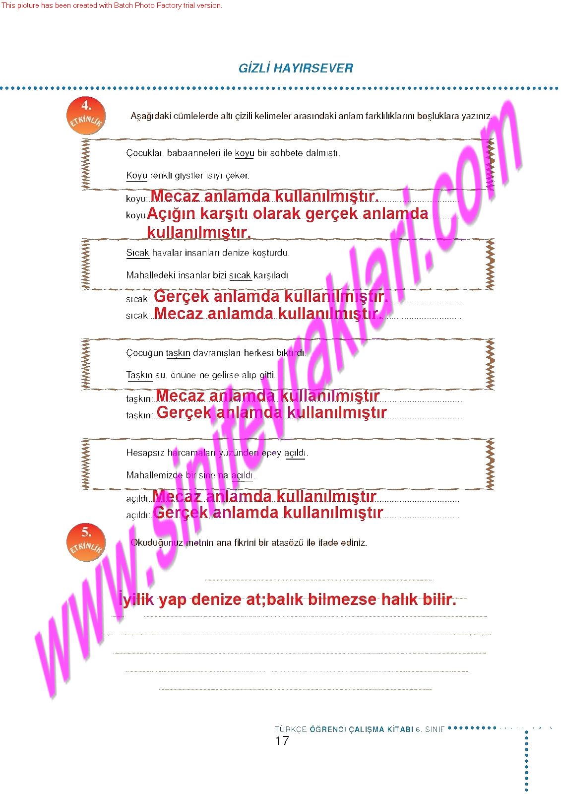 6.Sinif Turkce Doku Yayinlari Ogrenci Calisma Kitabi Sayfa 17 - Ders