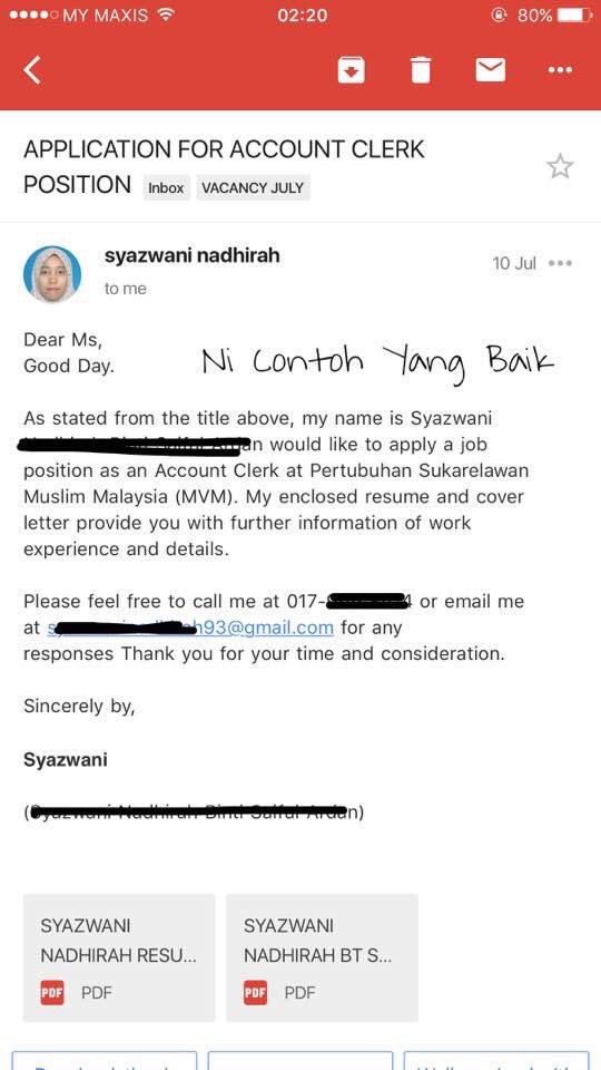 contoh cover letter untuk email