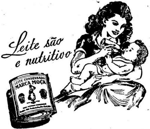 Propaganda do Leite Moça como complemento para amamentação em 1949.