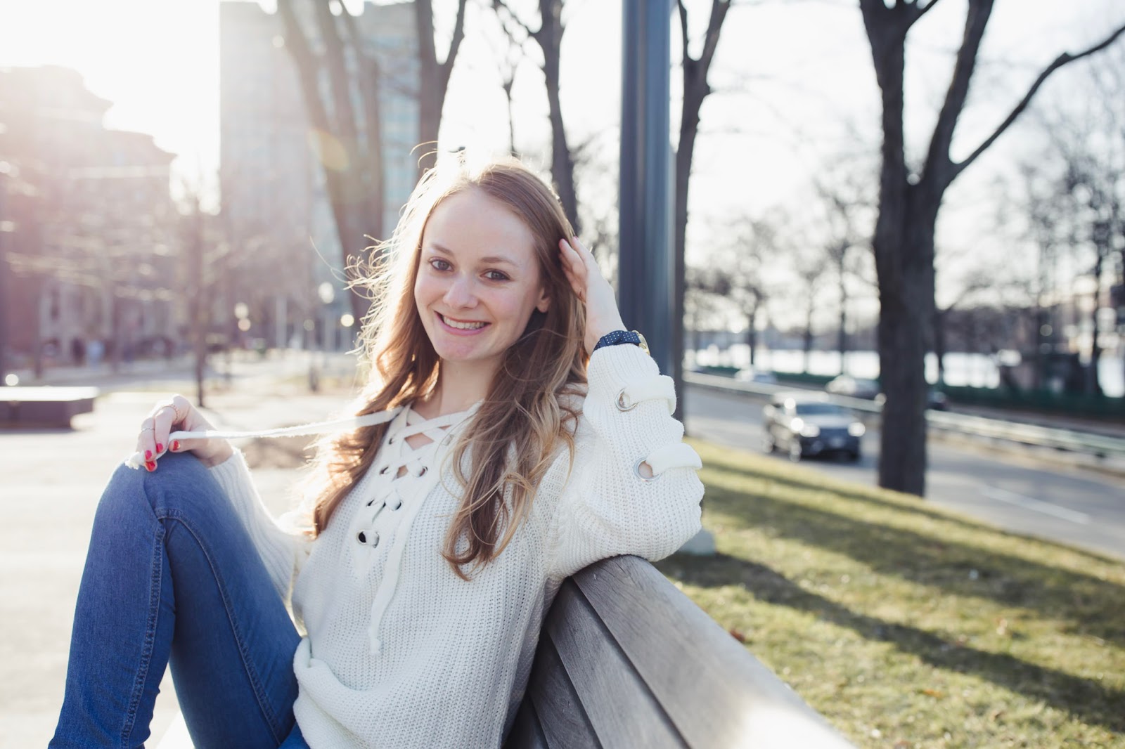 White Chunky Lace Up Sweater: Transitioning to Spring