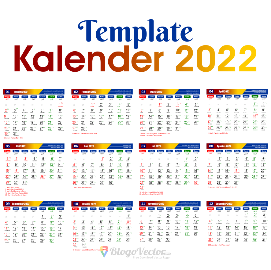 Template Kalender 2022 Logo Vector Blogovector