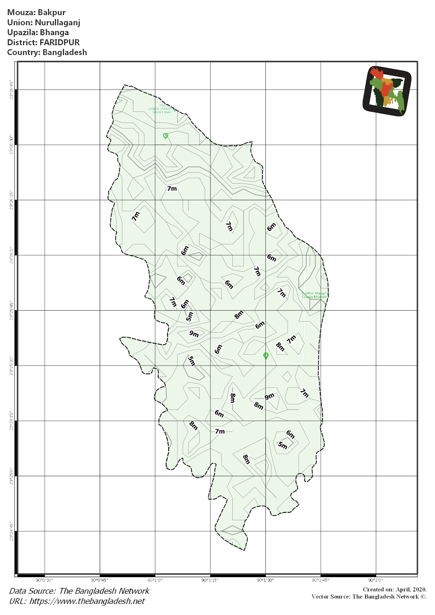 Map of Bakpur Mouza of Bhanga Upazila, FARIDPUR, Bangladesh.