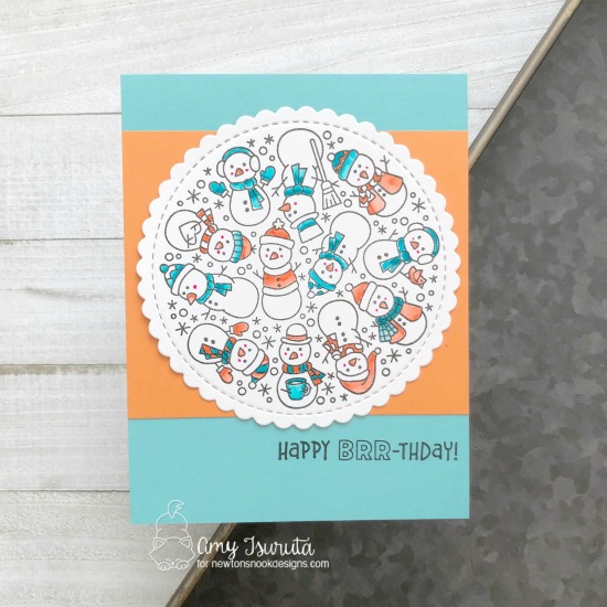 Happy Brrr-thday | Snowman Card by Amy Tsuruta | Snowman Roundabout Stamp Set and Circle Frames Die Set by Newton's Nook Designs #newtonsnook #handmade