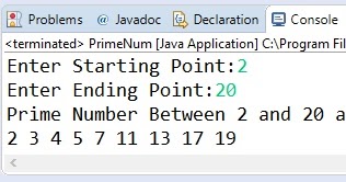 Java Program to Print All Prime Numbers in an Interval