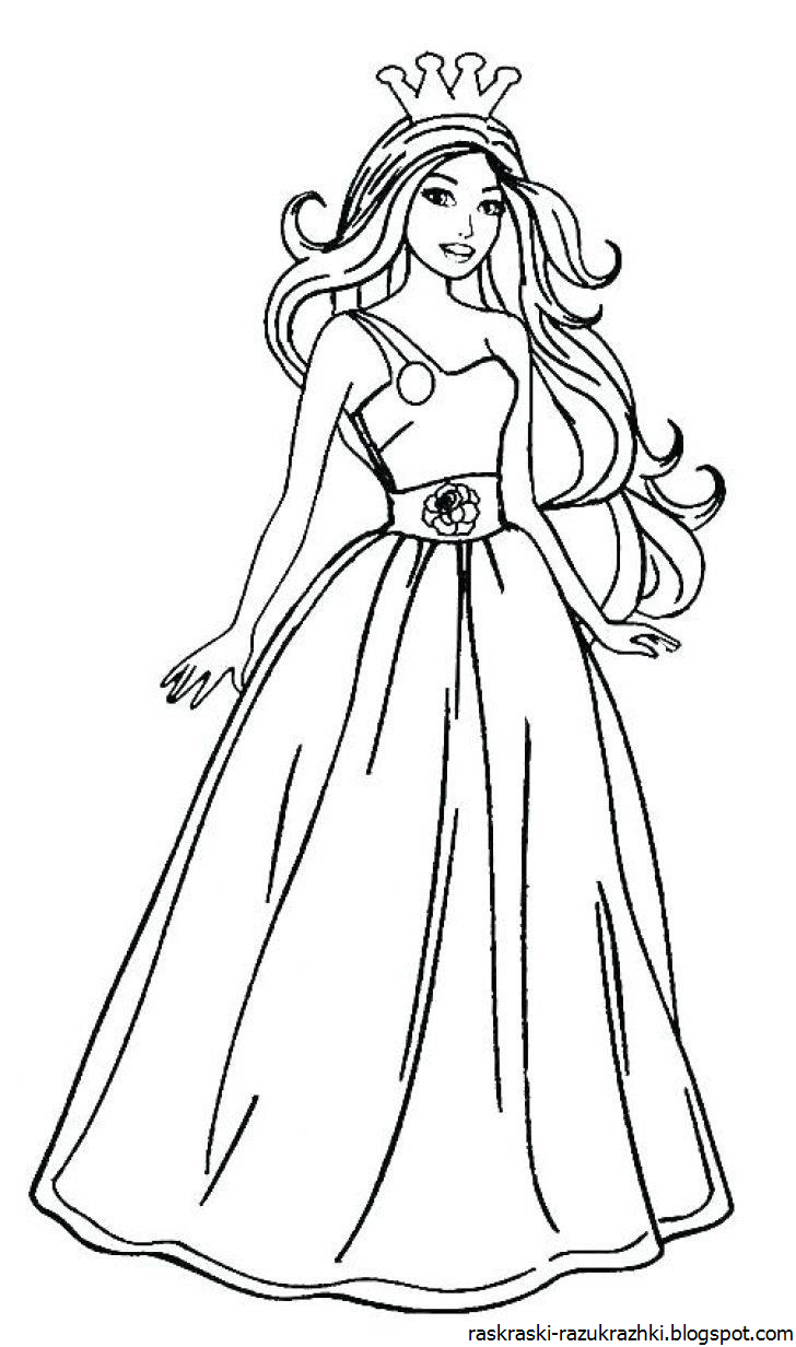 Раскраска для девочек принцессы в красивых платьях
