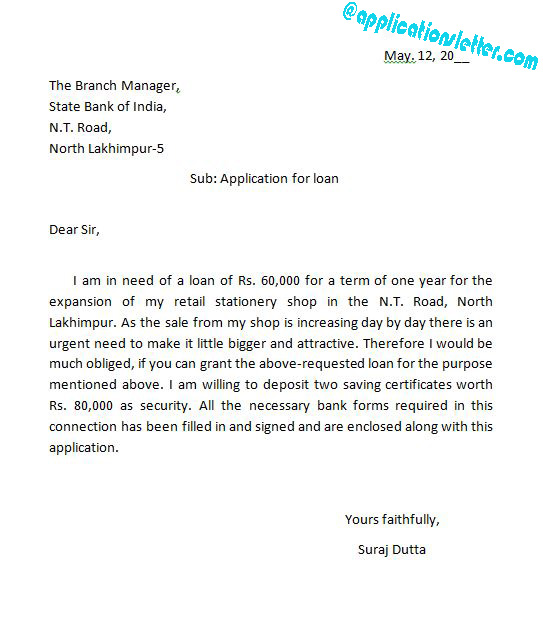 a sample of loan application letter