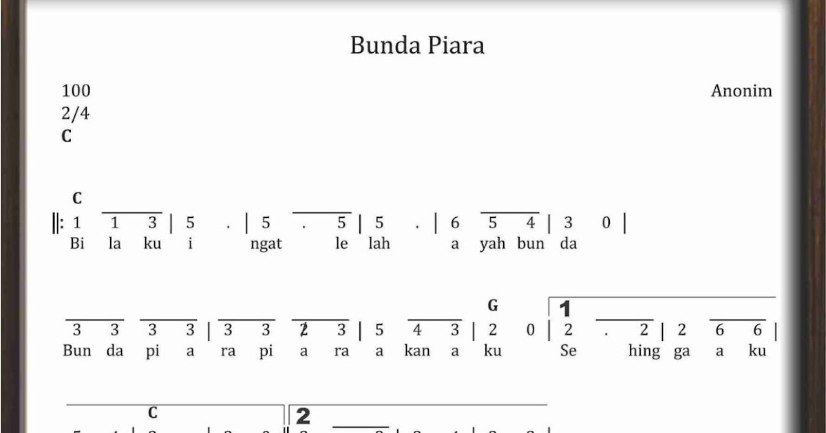 Not Angka Bunda Piara SEKITAR MUSIK