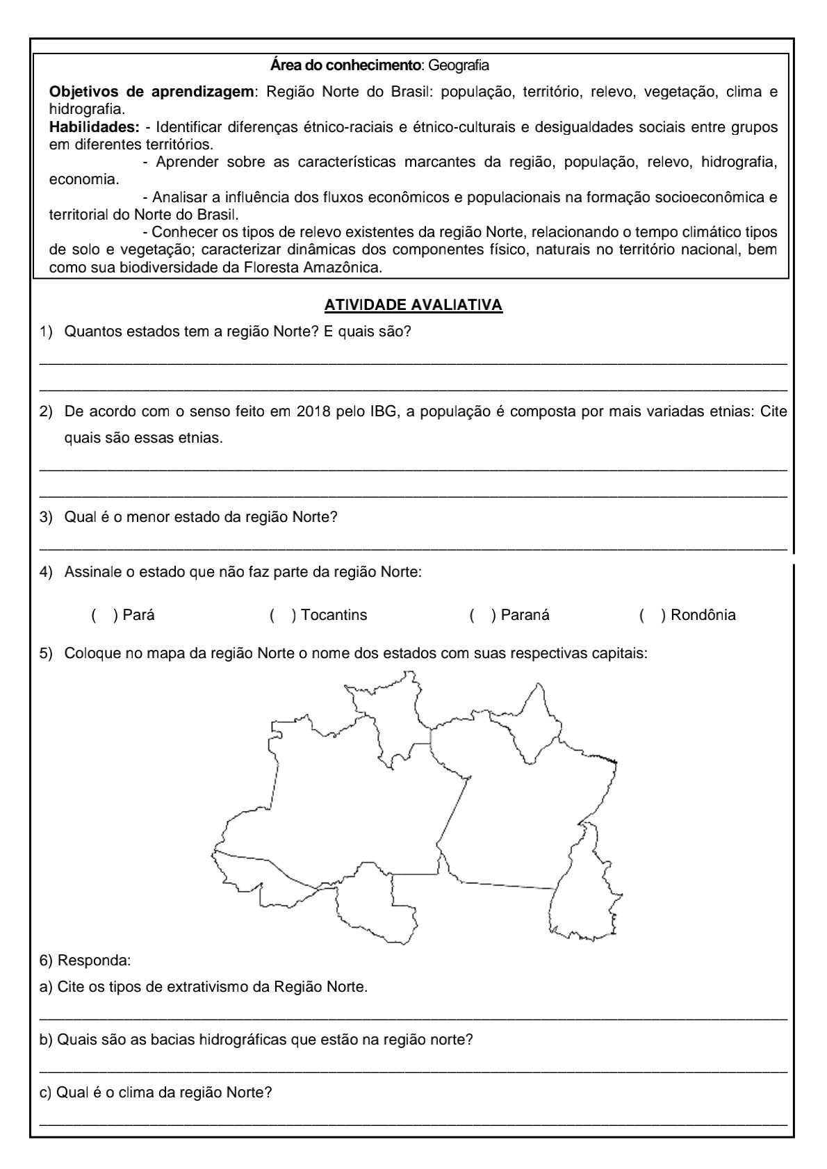 Atividades de Geografia Região Norte Atividades Fácil Atividades de Geografia Região Norte Atividades Fácil
