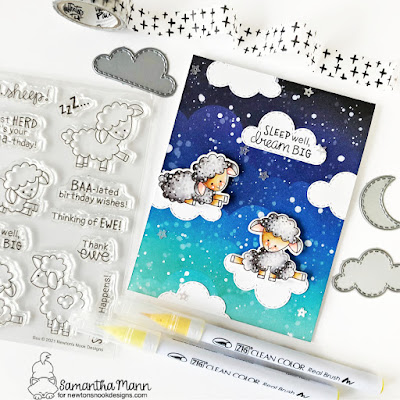 Sleep Well, Dream Big Card by Samantha Mann for Newotn's Nook Designs, Distress Inks, Ink Blending, Clouds, Handmade Cards, Cards, Stencil #newtonsnook #distressinks #inkblending #cards