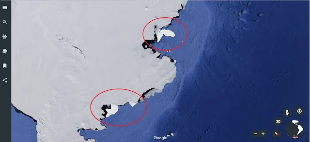 Partes da Antártida com cores diferentes no gelo