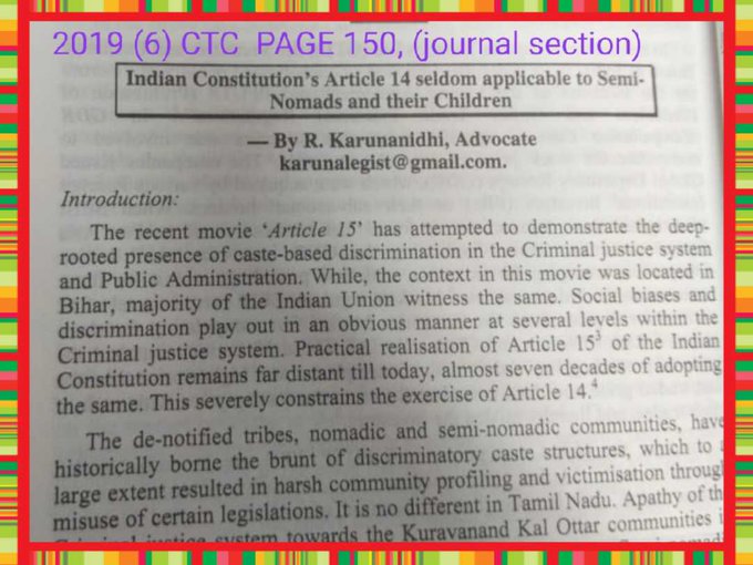 INDIAN CONSTITUTION’S ARTICLE 14 SELDOM APPLICABLE TO SEMINOMADS AND THEIR CHILDREN Advocate