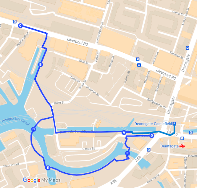 Map of Castlefield with blue lie