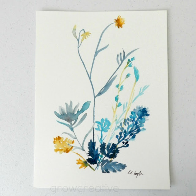 Original Watercolor Wildflowers in Blue and Gold by Elise Engh: growcreative