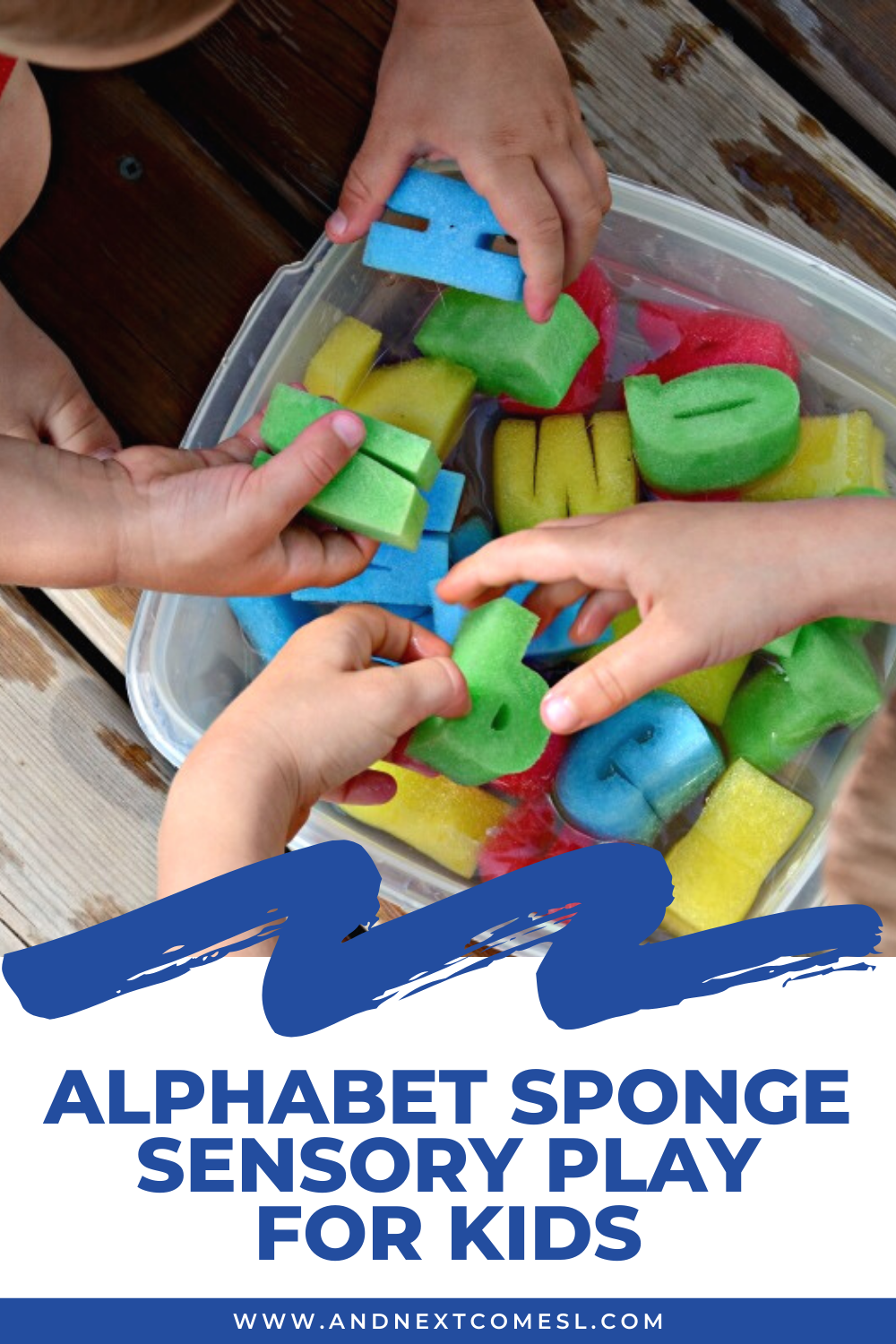 A fun sponge sensory play activity for toddlers and preschoolers using colorful letter sponges