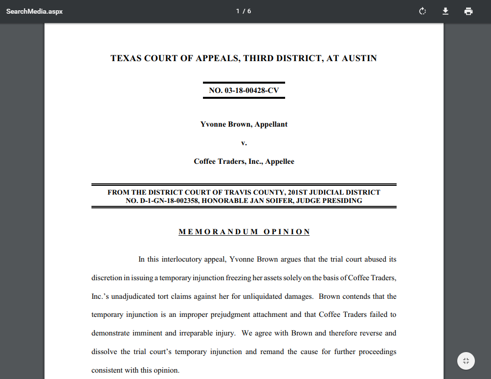 Coa Tx Asset Freeze By Temporary Injunction Based On Unadjudicated Tort Claim For Unliquidated Damages Reversed By Austin Court Of Appeals