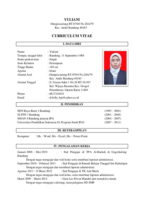 Contoh Cv Daftar Riwayat Hidup Tulis Tangan Terbaru Berita Terbaru