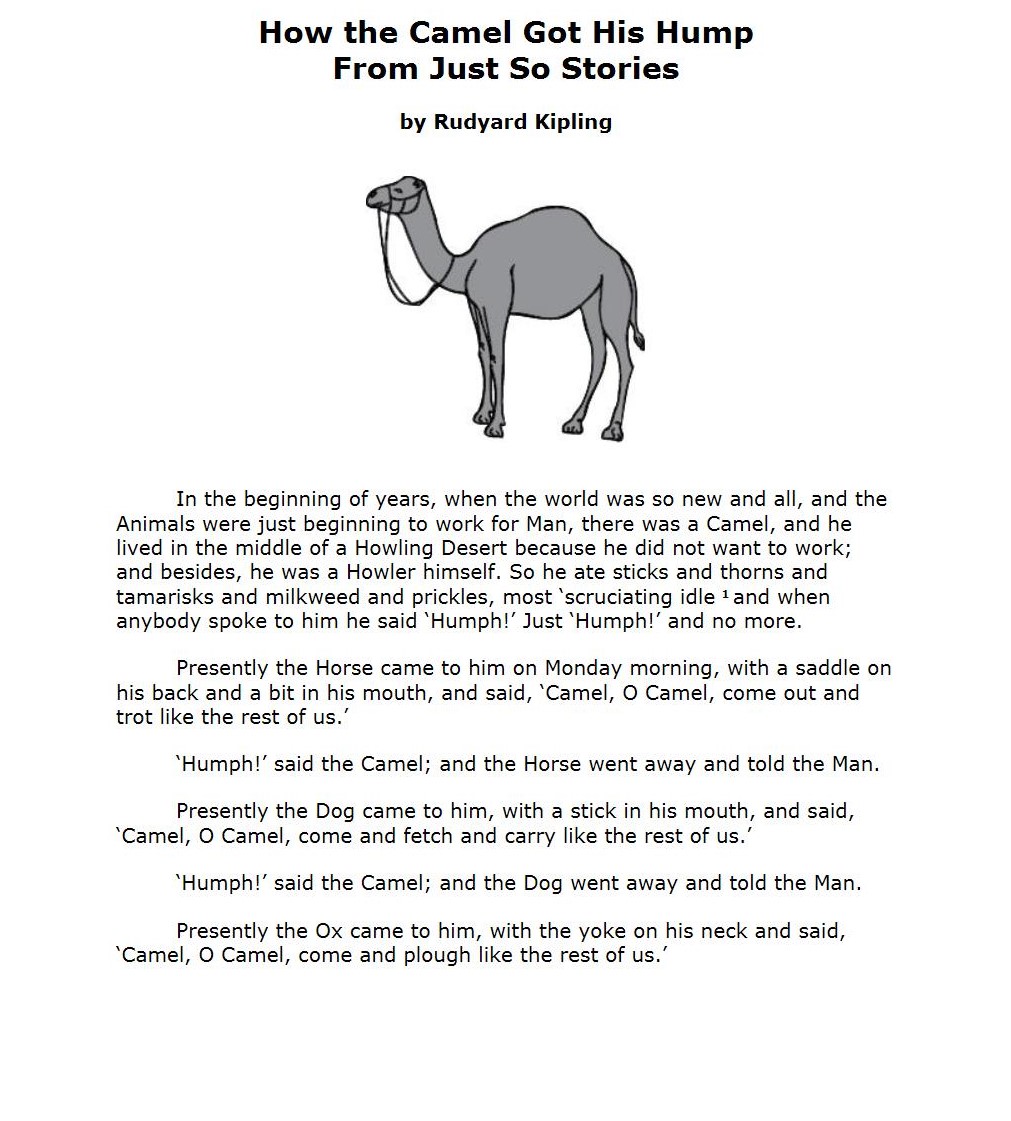 apsg Class 8 "How the Camel got His Hump" Text
