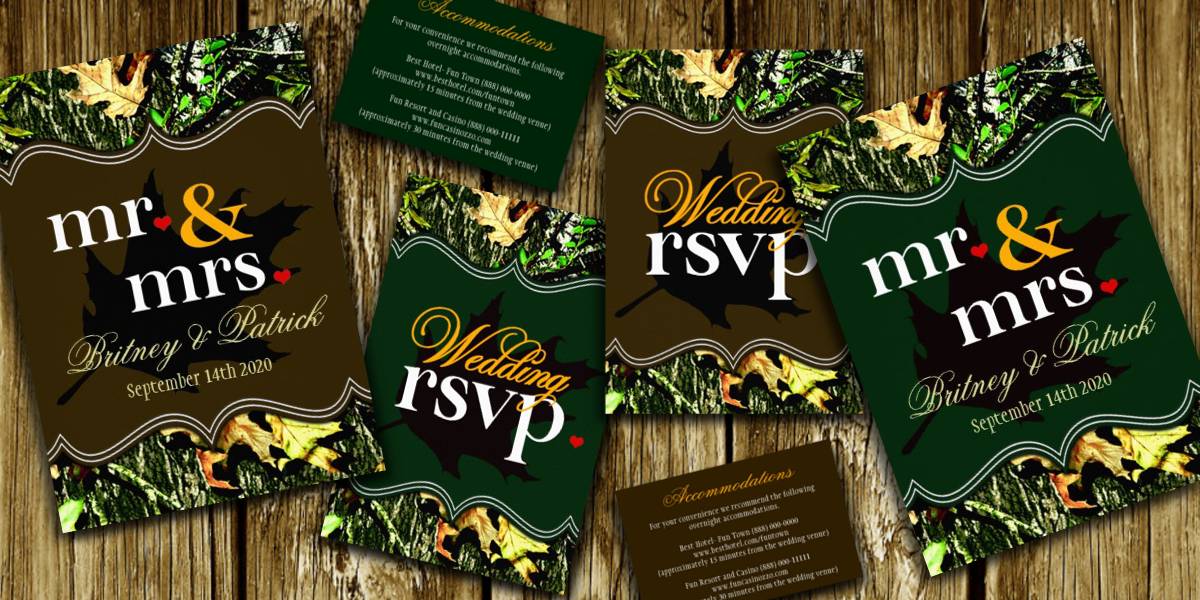 Camouflage wedding invitation & rsvp digital Wedding Invitation Themes: Camo Wedding Invitations