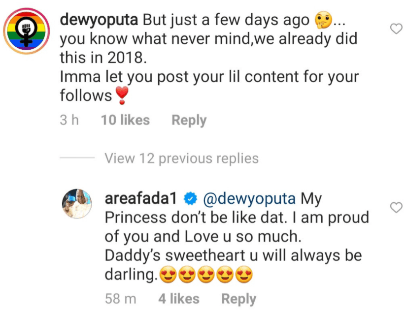 “Hypocrite” – Charly Boy’s daughter, Dewy drags her father for lying about accepting her as lesbian