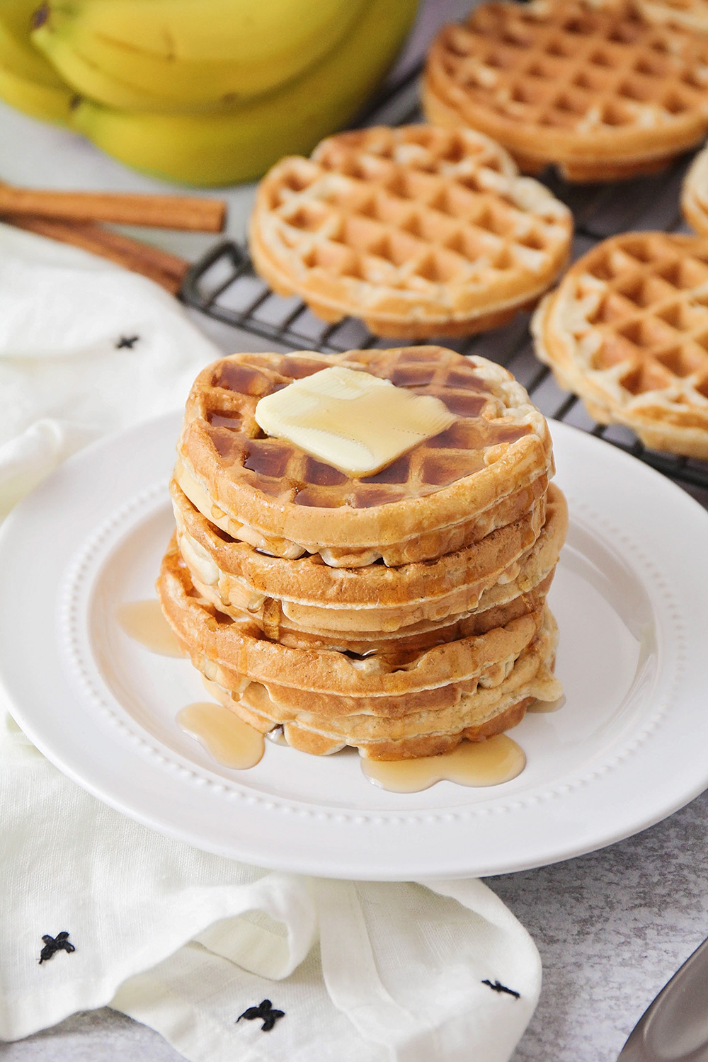 These cinnamon banana waffles have the perfect banana flavor. They're easy to make, and totally delicious!