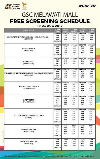 GSC Cinema Free Movie Screening Schedule