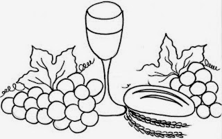desenho de calice com uvas, trigo e pão - simbolos eucaristicos para pintar