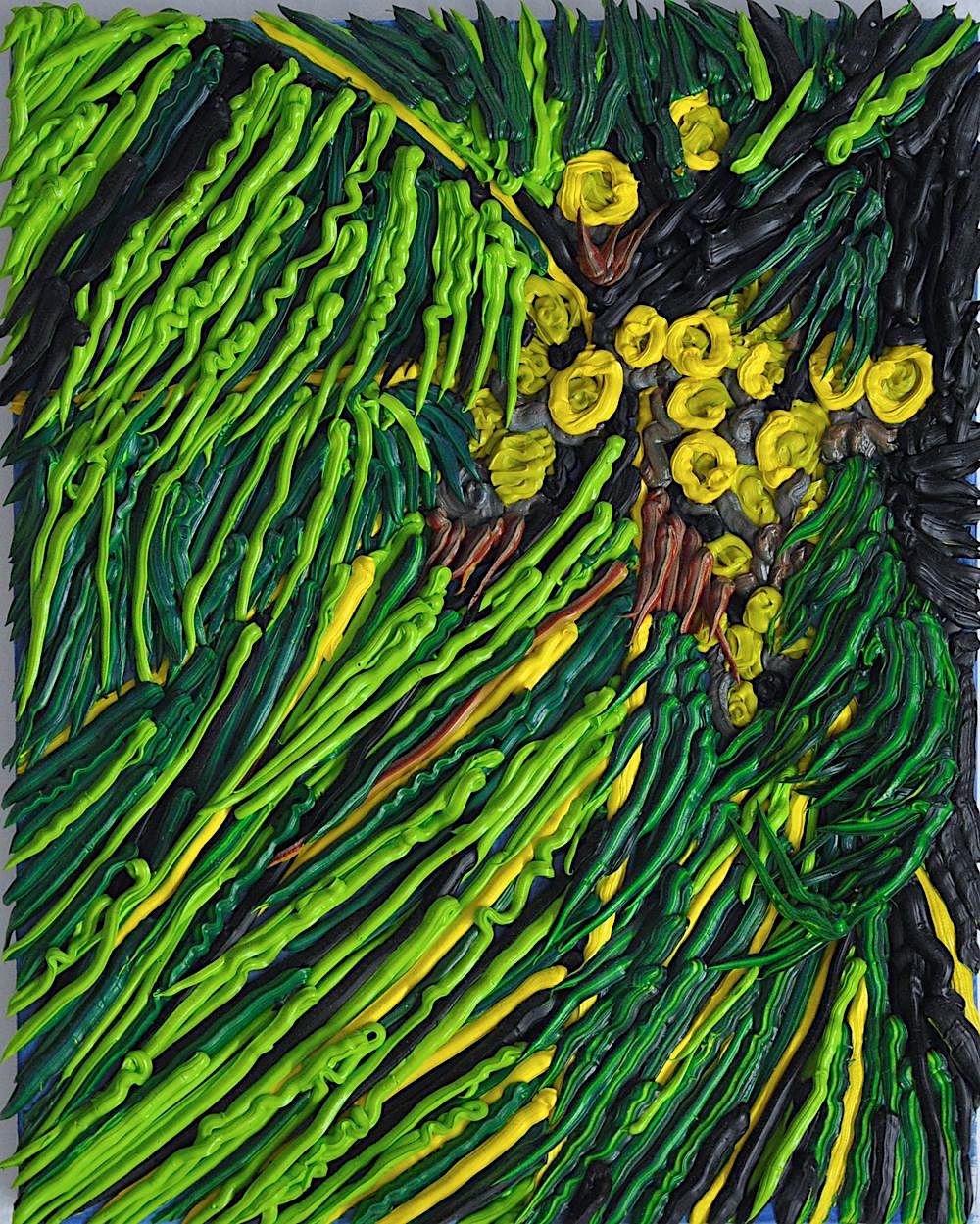 Caroline Larsen painting a Caroline Larsen painting of lush green and yellow vegetation