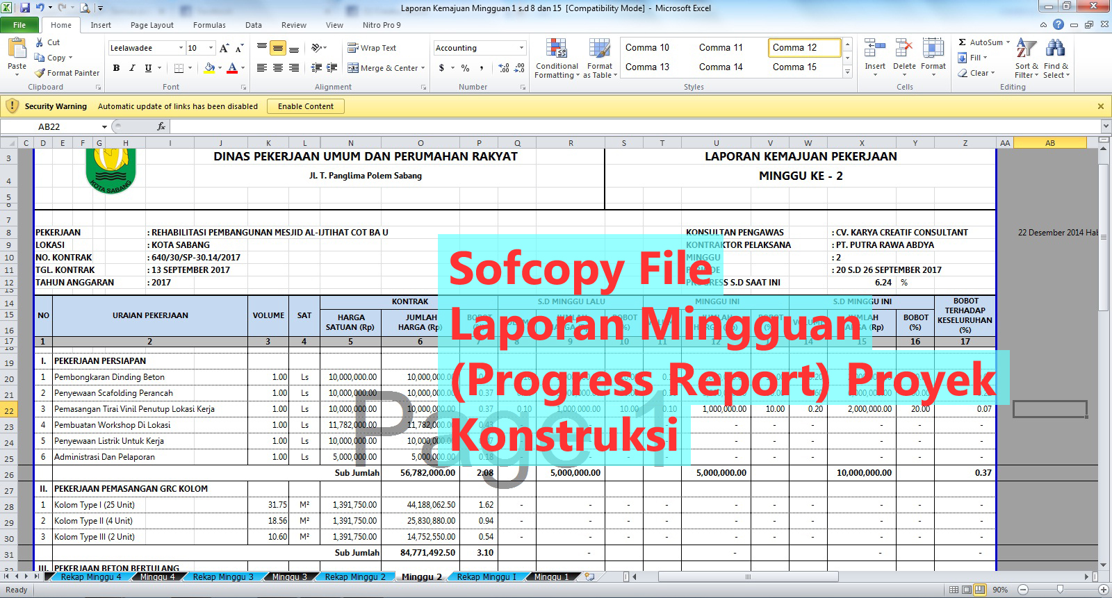 Download Sofcopy Contoh Laporan Mingguan Progress Report