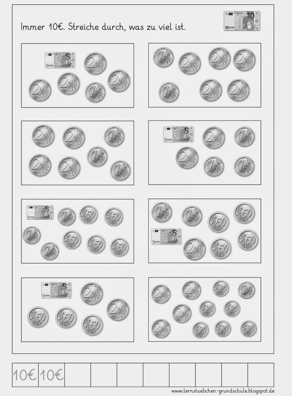Arbeitsblätter Geld
 Lernstübchen weitere Arbeitsblätter zum Geld
