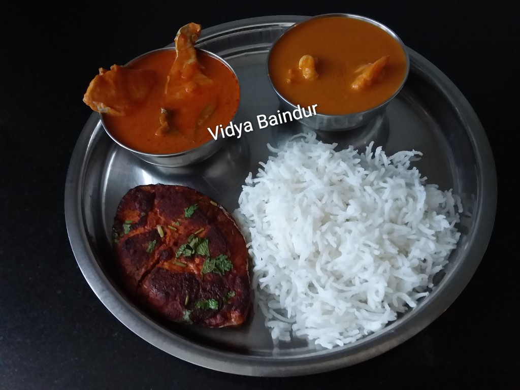 My Fish Thali....Surmai Fish curry , Goan Prawns Curry , Surmai Fry