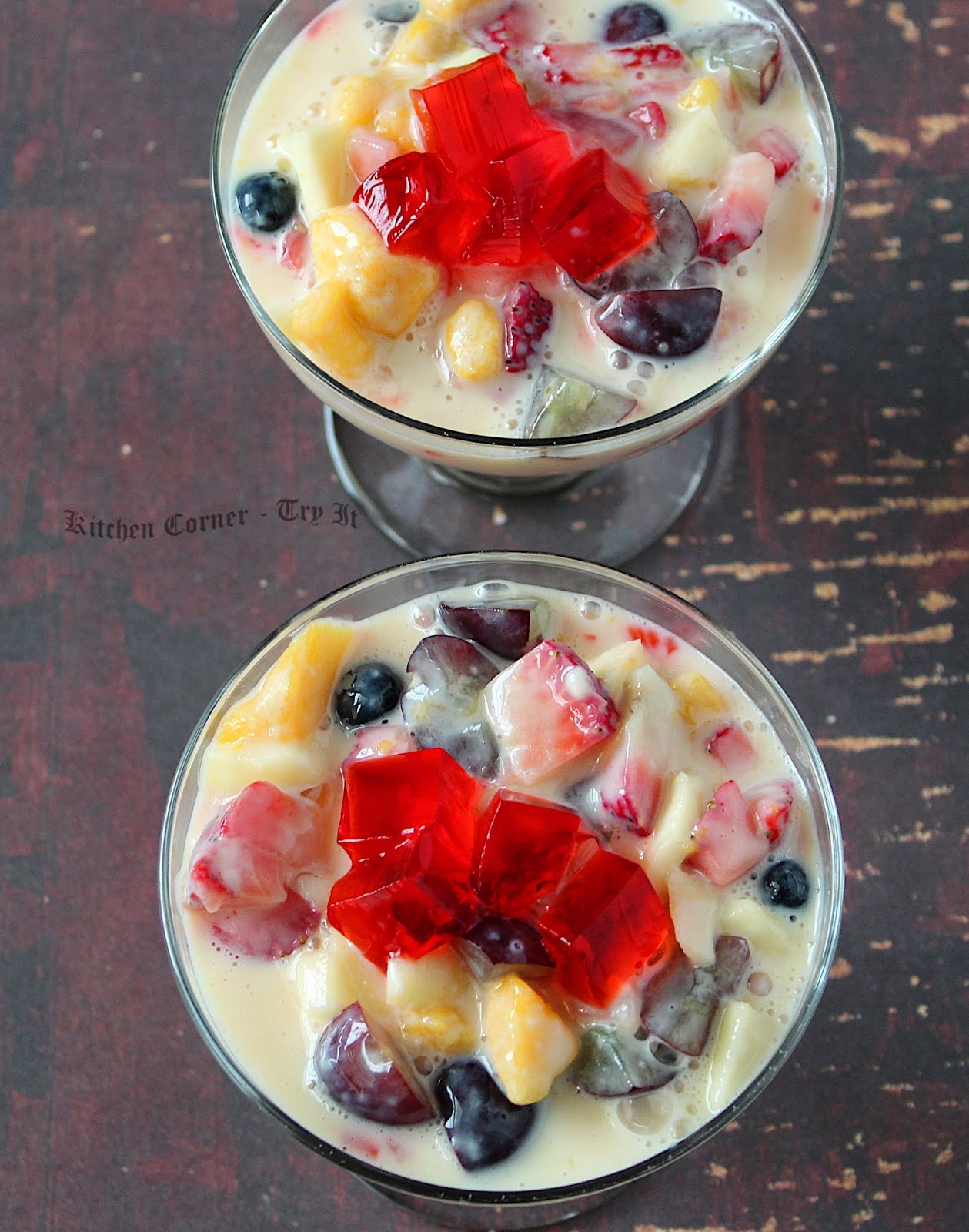 Fresh Fruit Custard/ Fruit Salad with Custard Sauce