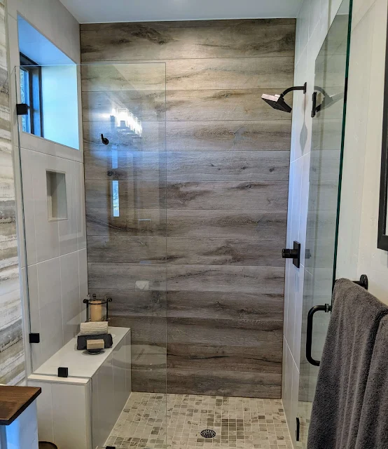 wood tile in shower