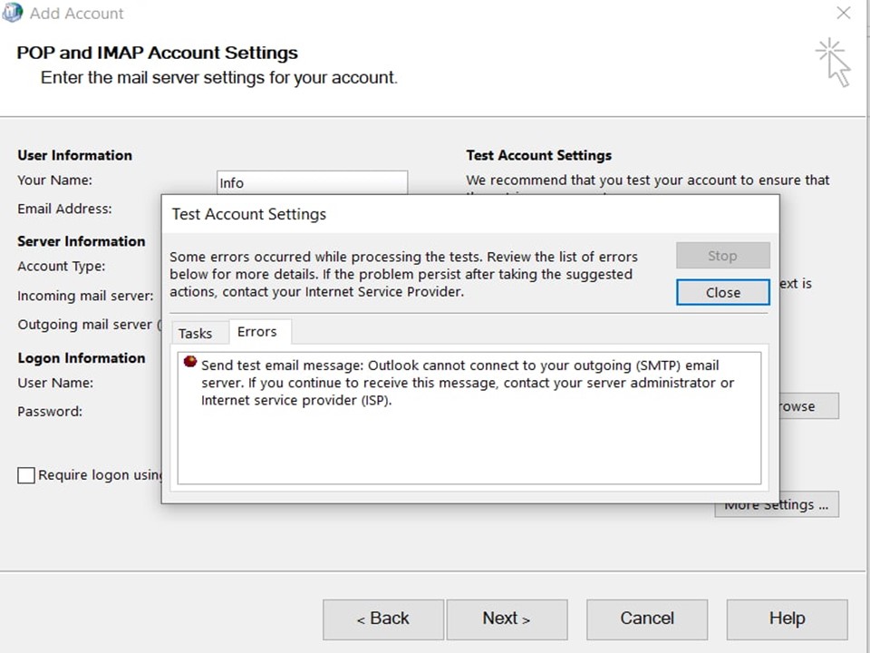 Outlook Cannot Connect To Your Outgoing SMTP E mail Server