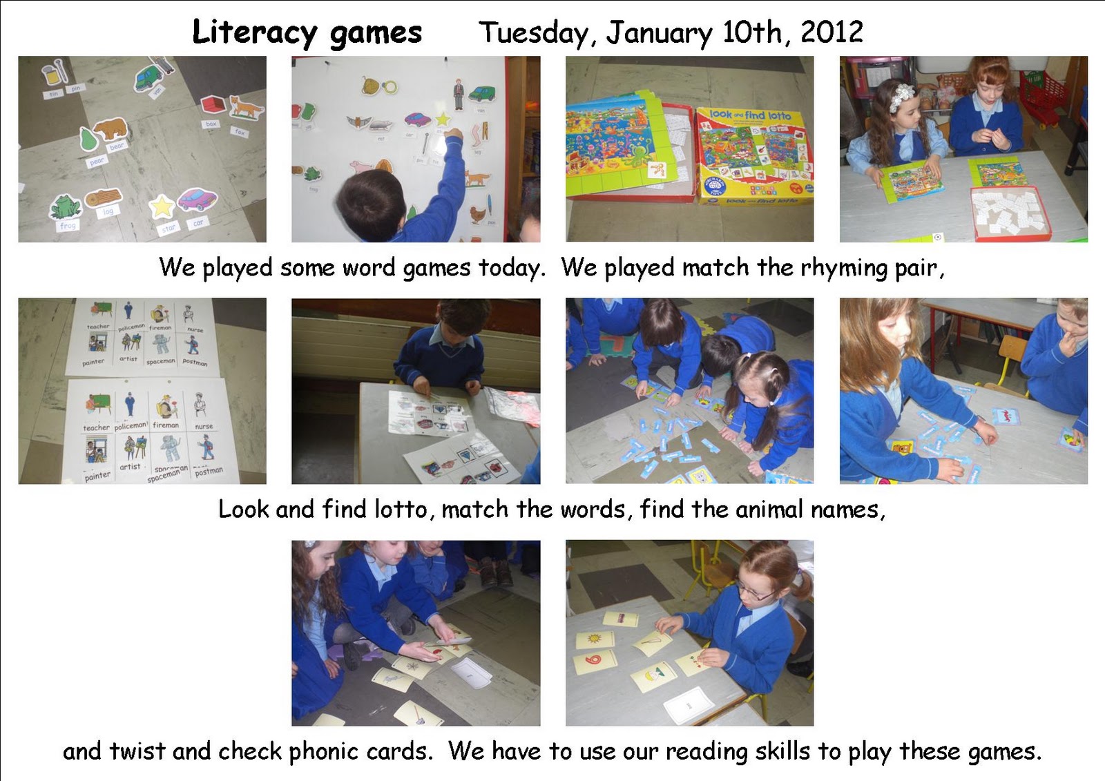 Literacy Site Literacy activities in Senior infants