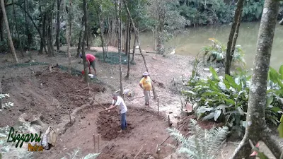 Bizzarri iniciando a execução de um lago de carpas onde vamos fazer a cascata de pedra, o caminho de pedra no jardim com a execução do paisagismo. 14 de fevereiro de 2017.