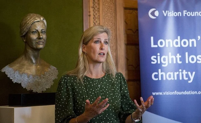 The Countess of Wessex wore a new green polka dot dress from Alice Early