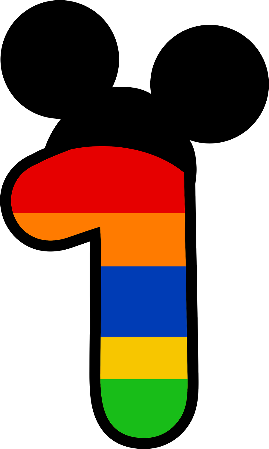 Numeros Del 1 Al 5 En Rayas De Colores Y Con Orejas De Mickey