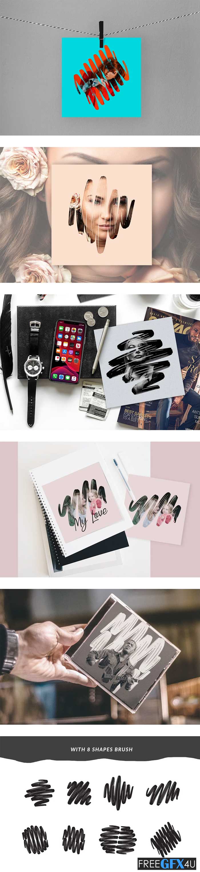 CreativeMarket - Brush Strokes Photo Templates Brush Strokes Photo Templates
