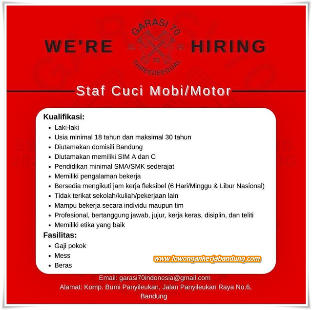 Lowongan Kerja Staff Cuci Mobil Motor Garasi 70