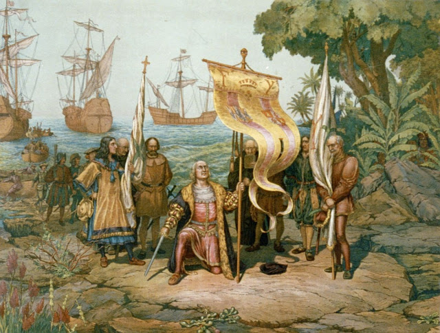 Большинство иллюстраторов представляли себе открытие Америки Колумбом как нечто величественное. На самом деле мореплаватели последние метры проплывали «своим ходом» и на чужую землю вступали мокрыми и растрёпанными.