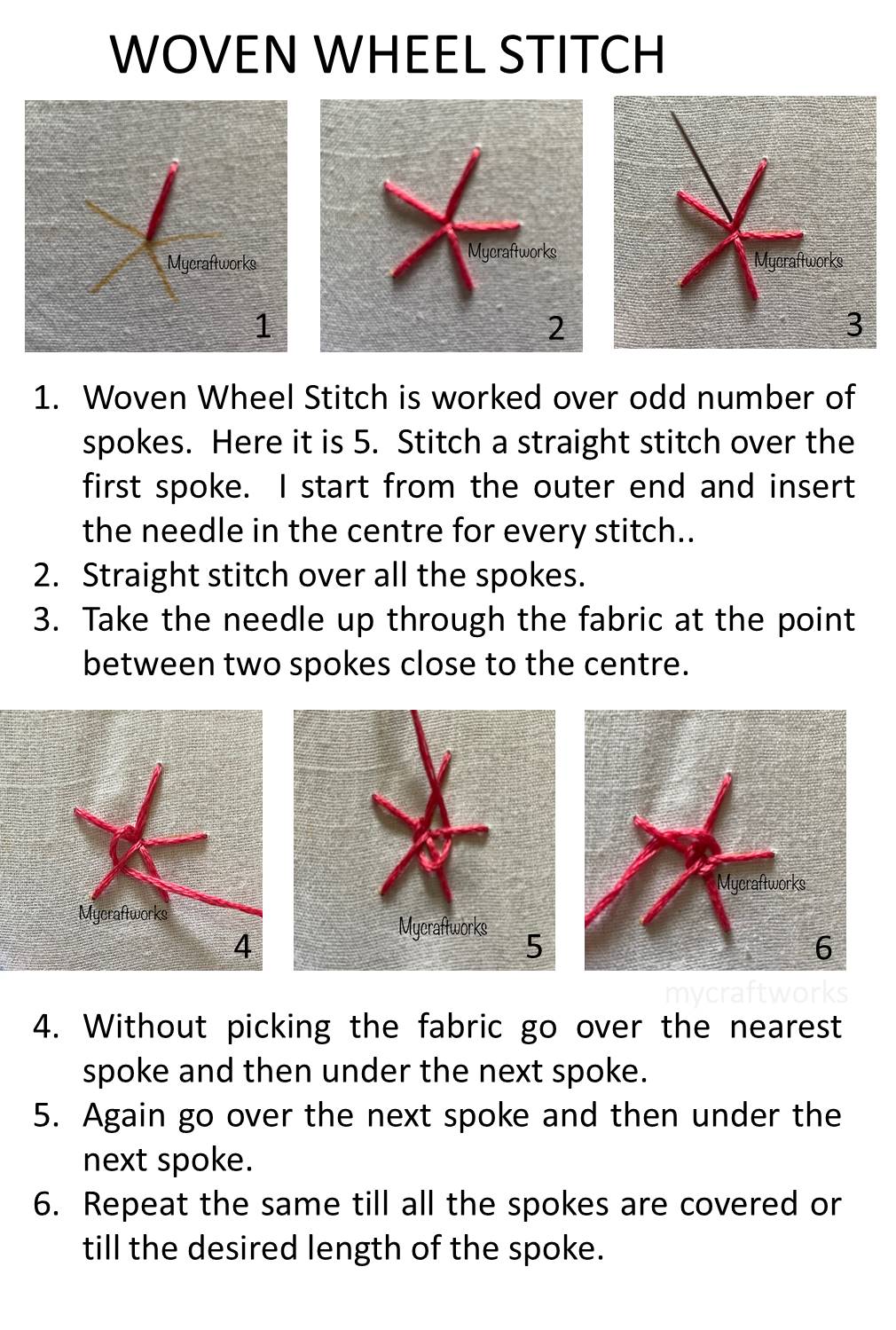MY CRAFT WORKS Woven Wheel Stitch Tutorial/ How to make Woven Wheel