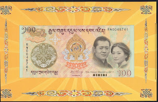 Bhutan 100 Ngultrum Commemorative banknote 2011 Royal Wedding
