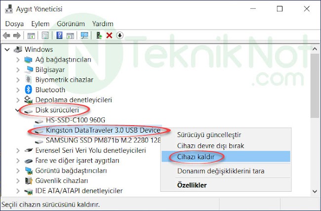 Diski Donanımdan kaldırıp tekrar ekleme