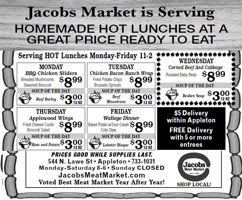 HOT Lunch Menu 3/153/19/2021 Jacobs Meat Market